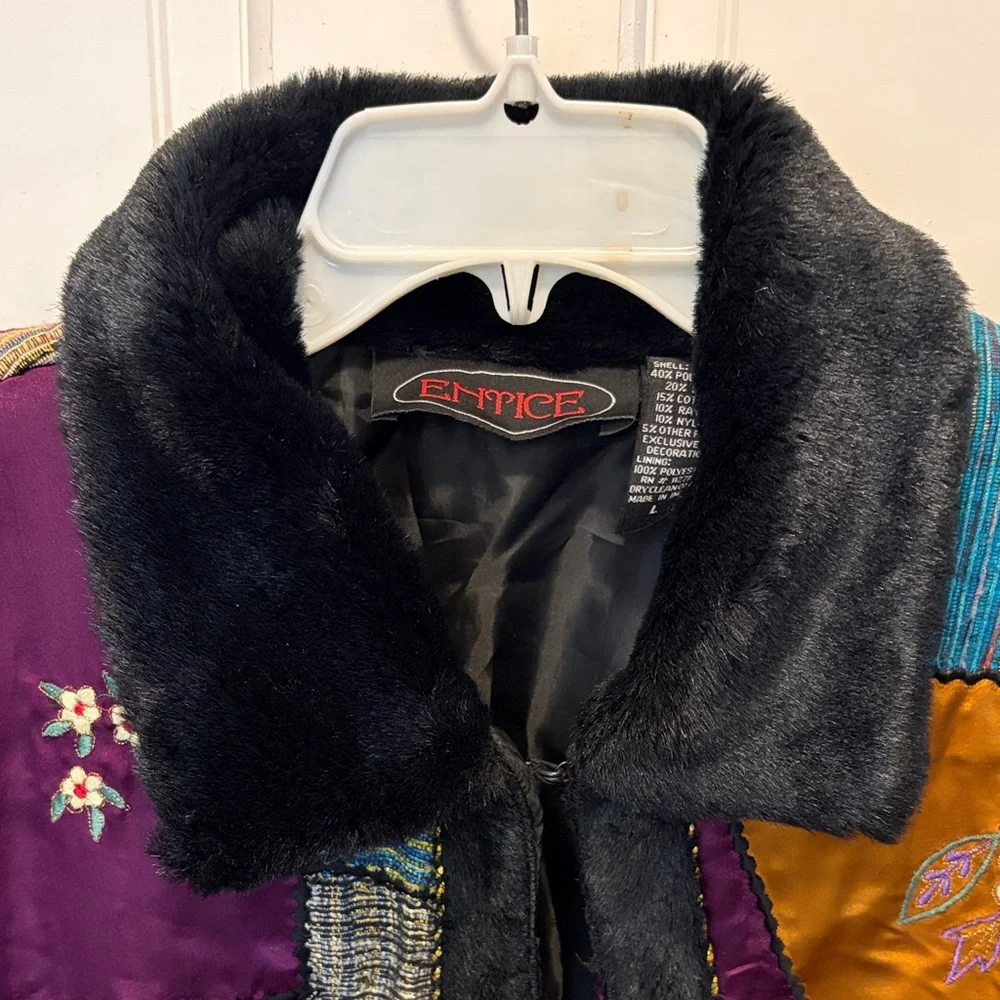 Vibrant Patchwork Vintage Mixed Media Coat - Art to Wear - Picture 4 of 15